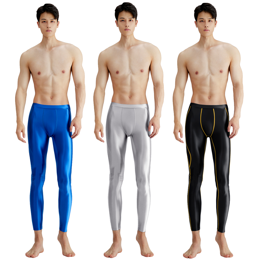 Pilates Yoga Leggings - AMORESY Men Satin Smooth Running Joggings