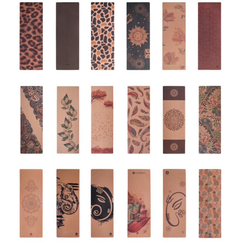 Printed Cork Natural Rubber Yo - Pilates Yoga Mat Workout 评论和价格