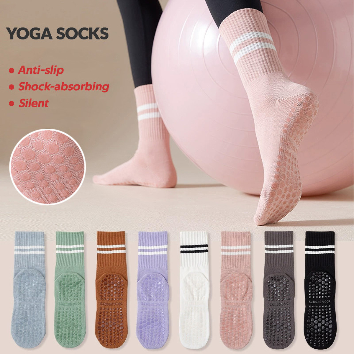 3 Pairs Long Yoga Socks with G - Pilates Yoga And Barre 评论和价格